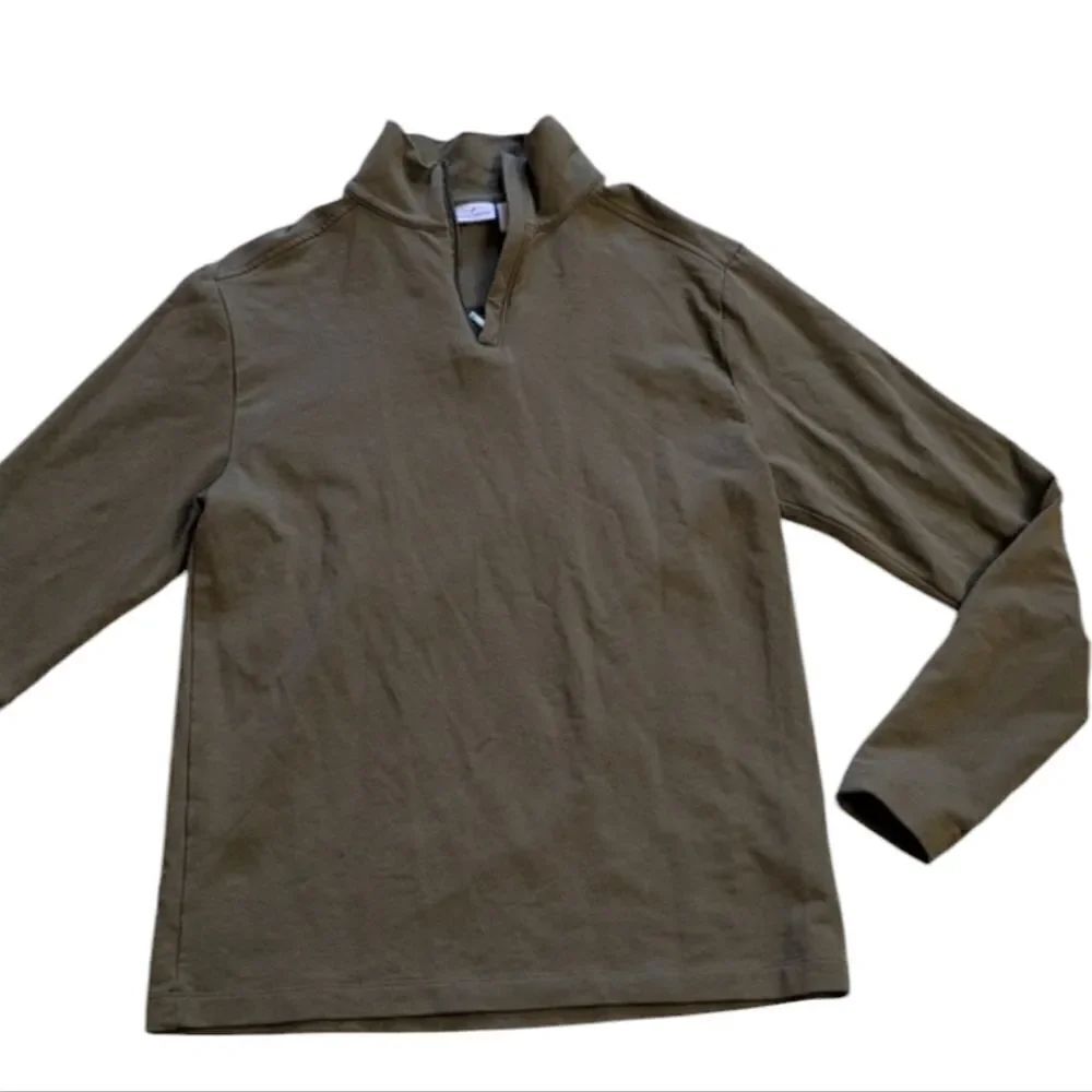 Daniel Hechter Paris Pullover sweater Olive Green zip neck soft cotton size S